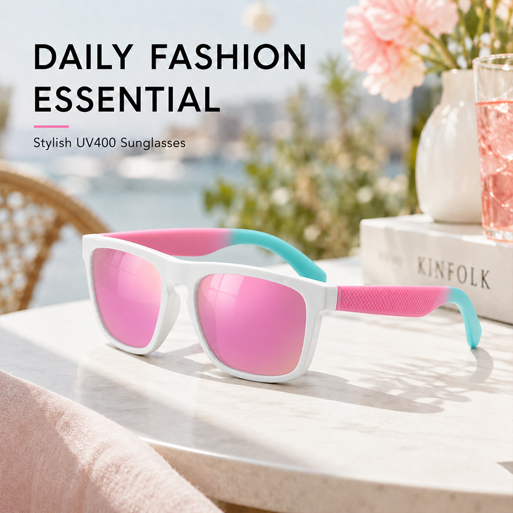 Lunettes de soleil carrées polarisées pour femmes et hommes, verres miroir roses, UV400, pour la conduite en plein air, les voyages