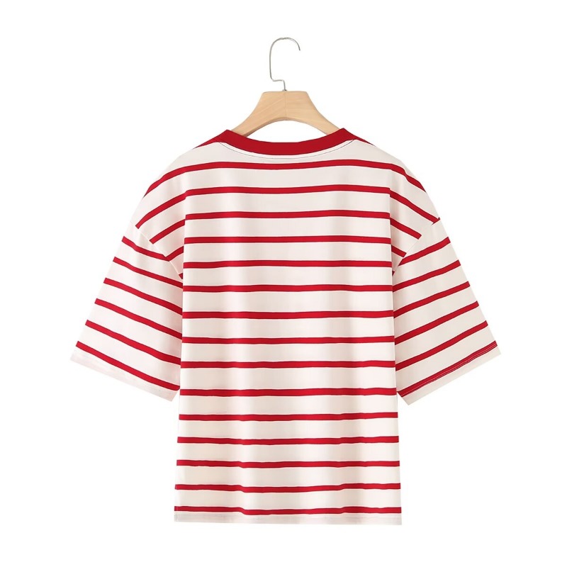 Rayé femmes mode T-shirts col rond manches courtes t-shirts chemisier haut couverture en coton pour l'été 2024 Harajuku t-shirt