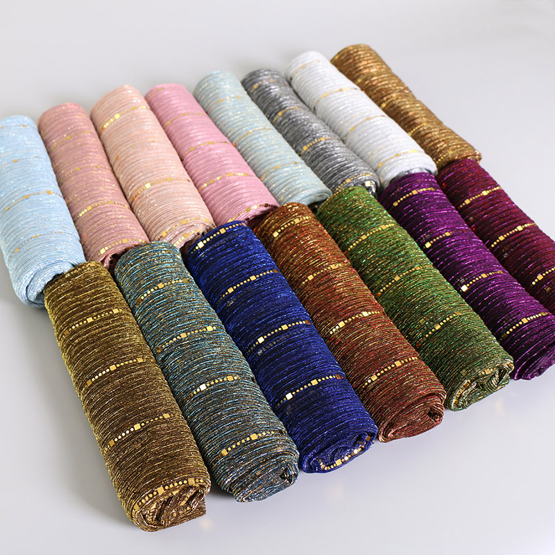 Écharpe Lurex Scintillante Dorée pour Femme, Hijab Musulman Chatoyant, Foulard Couleur Unie, Châle Brillant, Pashmina Islamique, Bandana, Foulard Femme