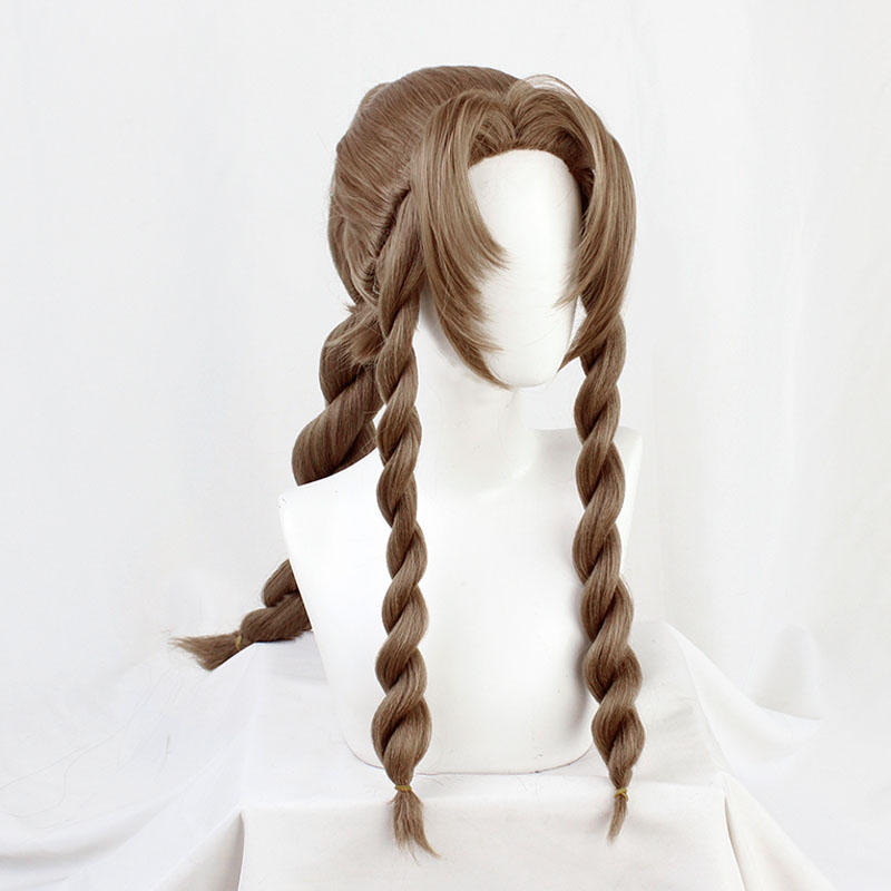 Perruque Aerith Gainsborough FF VII 7 Remake Cosplay tresse brune cheveux synthétiques longs résistants à la chaleur Costume d'halloween + bonnet de perruque gratuit
