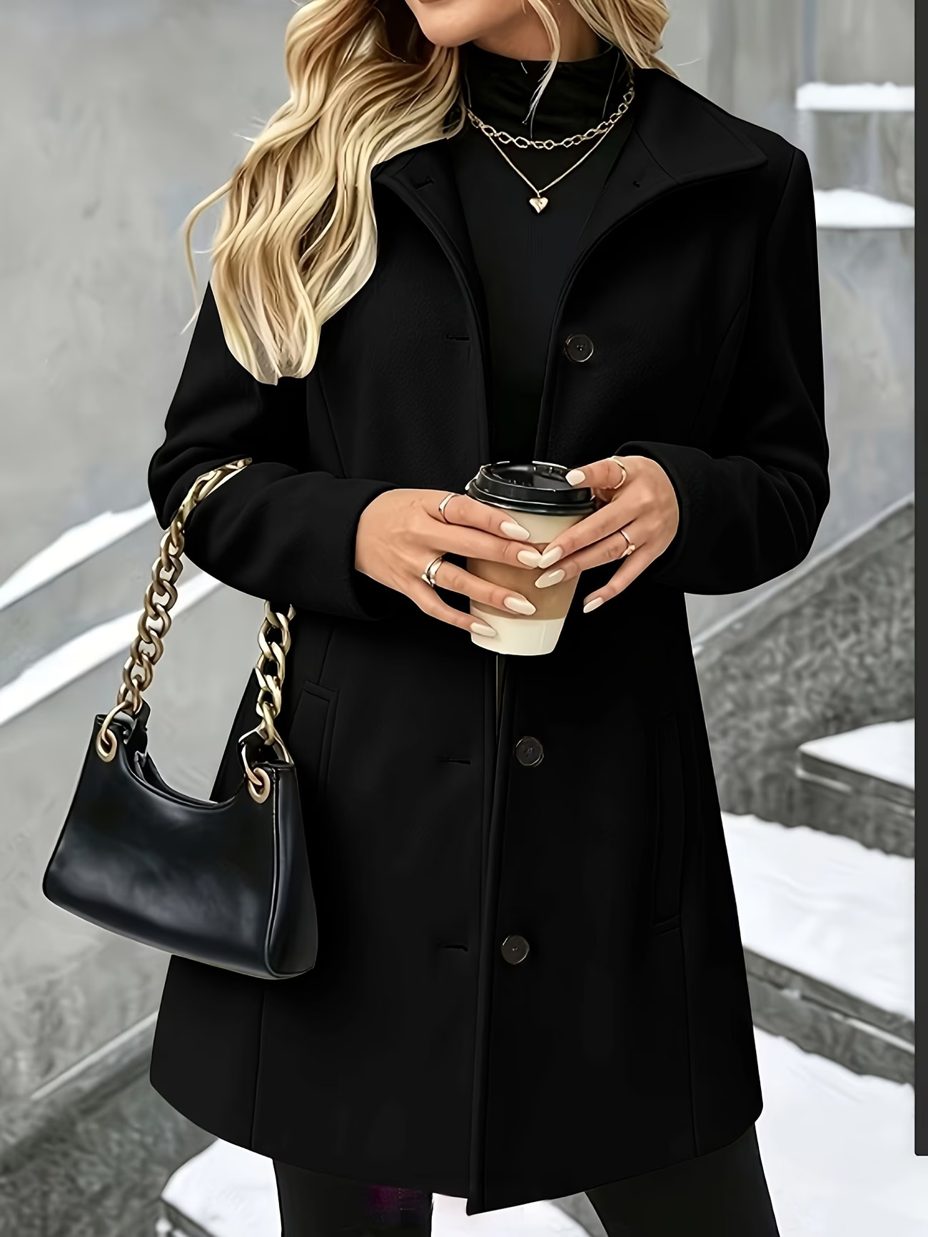 Manteau en laine mi-long pour femme, nouveau style automne-hiver, manteau décontracté à bouton unique, col rabattable, vêtement d'extérieur classique et élégant