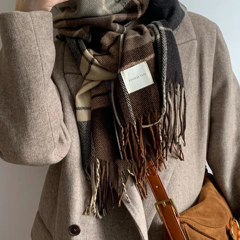 Mode rétro Plaid longue écharpe hiver chaud cachemire femmes filles Bandana foulards femme dame élégant gland hiver châle enveloppes