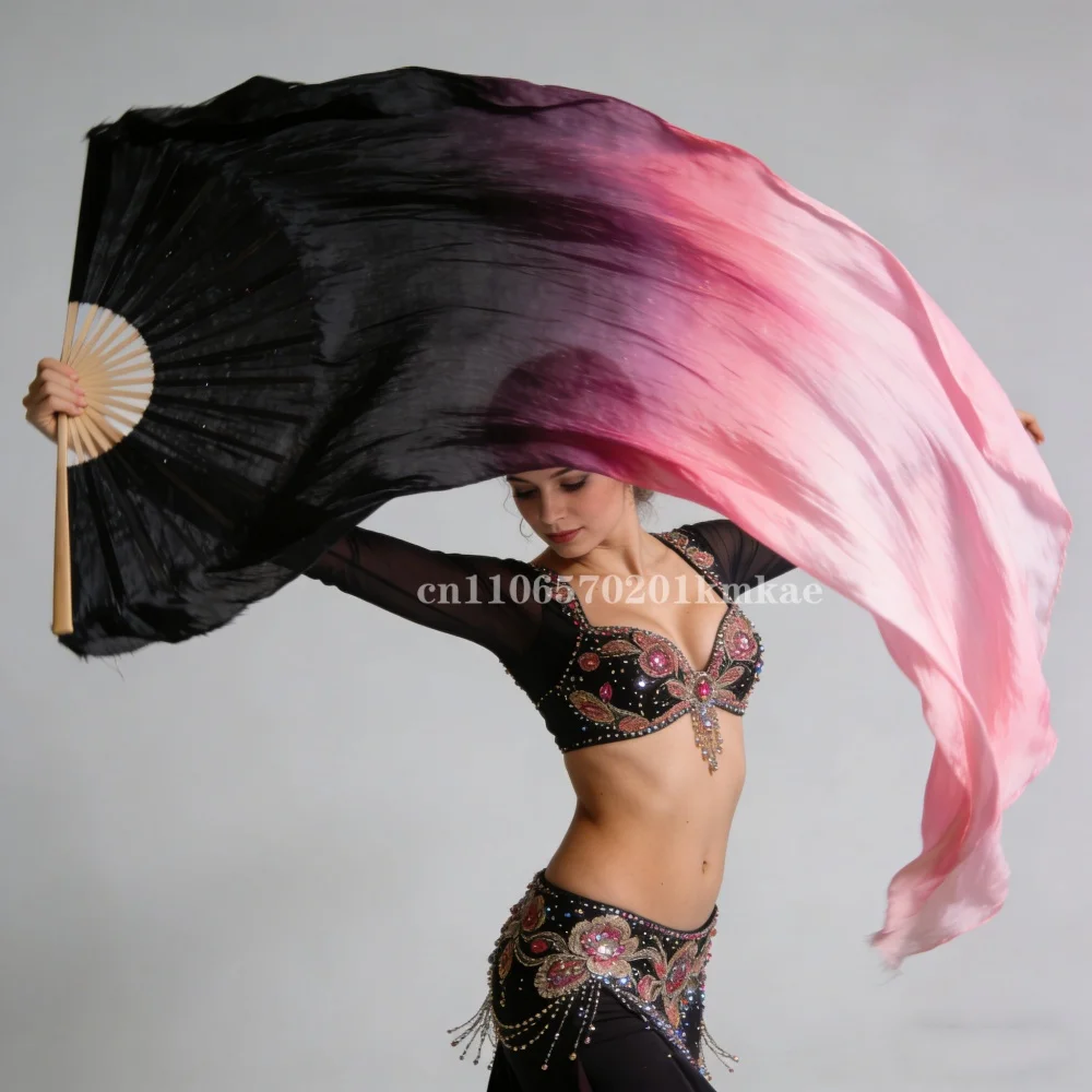 1 Paire de Voiles de Danse Orientale 100% Soie, Couleurs Dégradées, pour la Danse Orientale, la Prière en Église, Voiles Longs en Soie pour Spectacles Scéniques