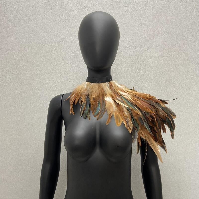 Une épaule plume luxe écharpe femmes Snood Style gothique écharpe femme châles Punk fête Halloween Performance spectacle décoration