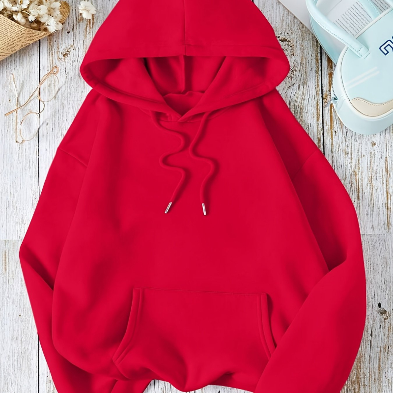 Sweat-shirt de rue décontracté, pull à capuche de couleur unie pour femmes, Style sportif, capuche à cordon réglable et poche kangourou