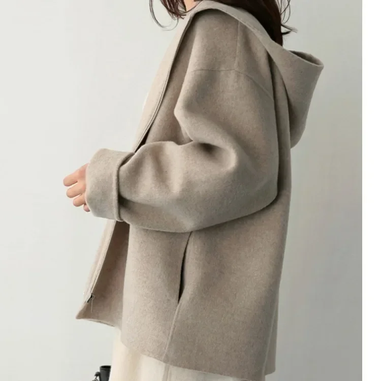 Manteau en laine à capuche pour femme, nouvelle Version édition coréenne, ample, couleur unie, mode décontractée, veste en laine, Streetwear Y2k, automne hiver