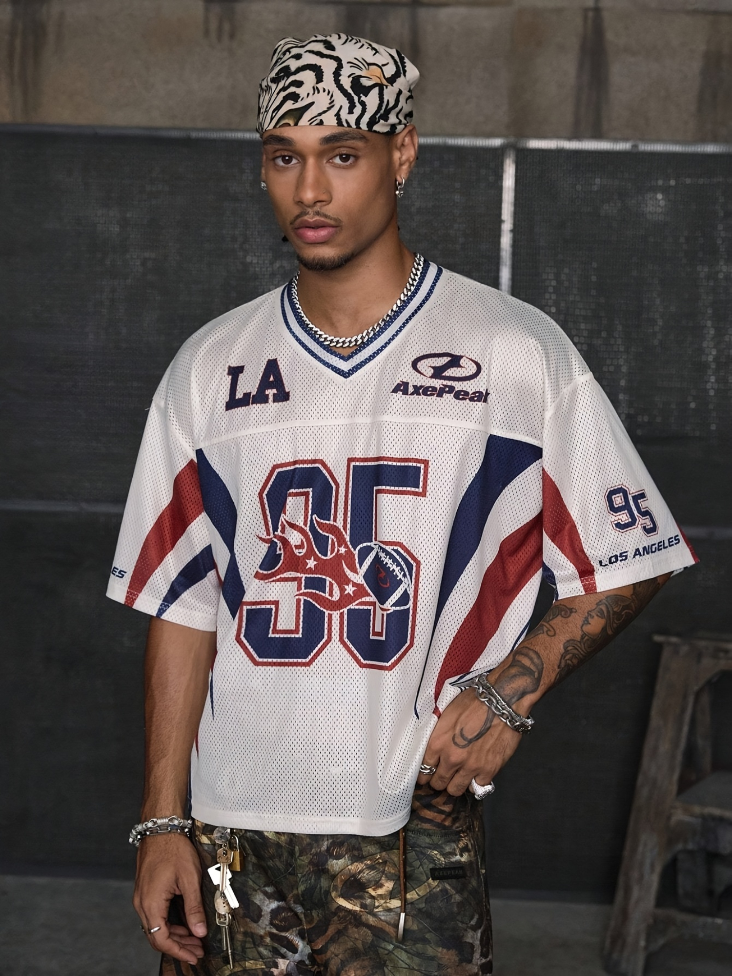 T-shirt d'été pour homme LA 95, maillot de football, col en V, maille, manches courtes, coupe ample, sport, streetwear, décontracté, haut de tous les jours