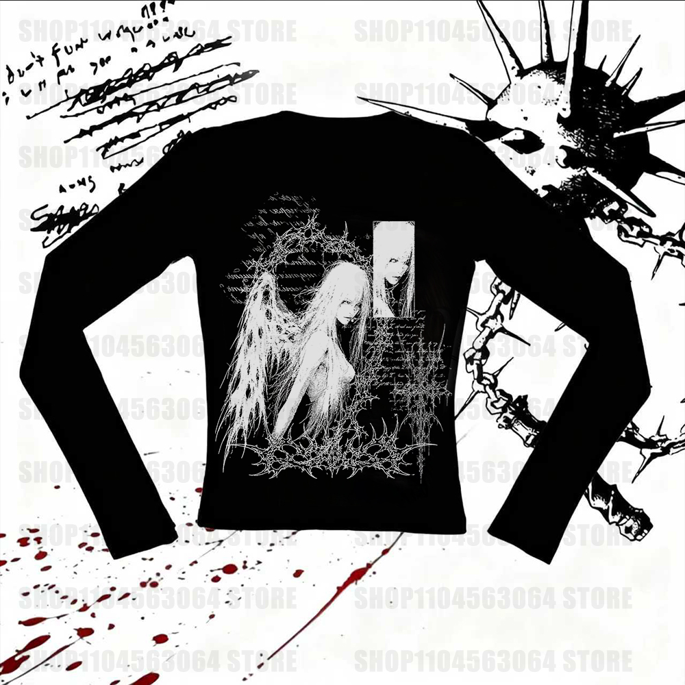 Vêtements grunge pour femmes, vêtements féminins à manches longues, style Shoujo Girl, t-shirts pour bébés, tops Y2k, t-shirts pour femmes, Harajuku Kawaii Kpop
