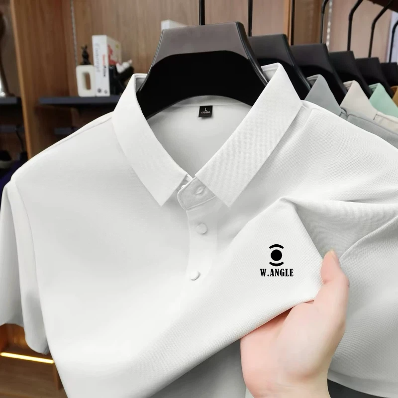 Polo en soie glacée de haute qualité à manches courtes pour homme – T-shirt décontracté uni, confortable et respirant pour l'été – Marque de mode
