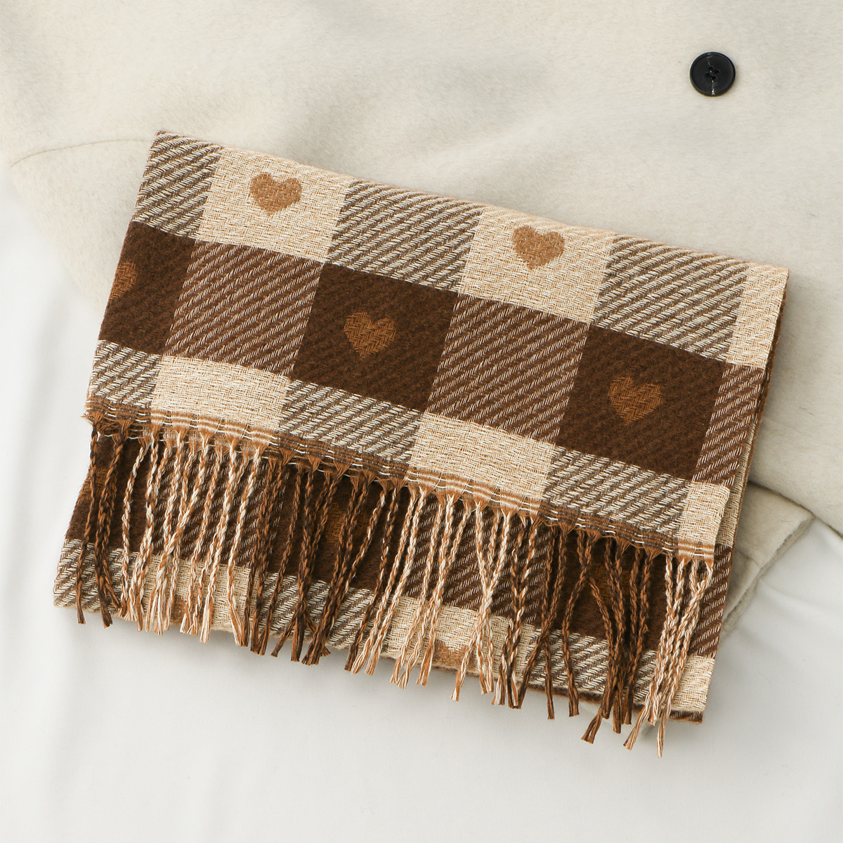 Écharpe à motifs de cœur pour femmes, écharpe confortable à carreaux, épaisse et chaude, grande couverture, châle, Pashmina, automne et hiver
