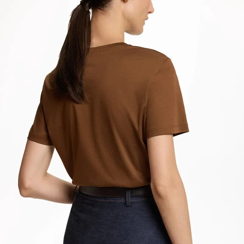 T-shirt élégant brodé de lettres CH 2026 en coton doux à manches courtes, col rond décontracté pour femme, idéal pour les tenues quotidiennes