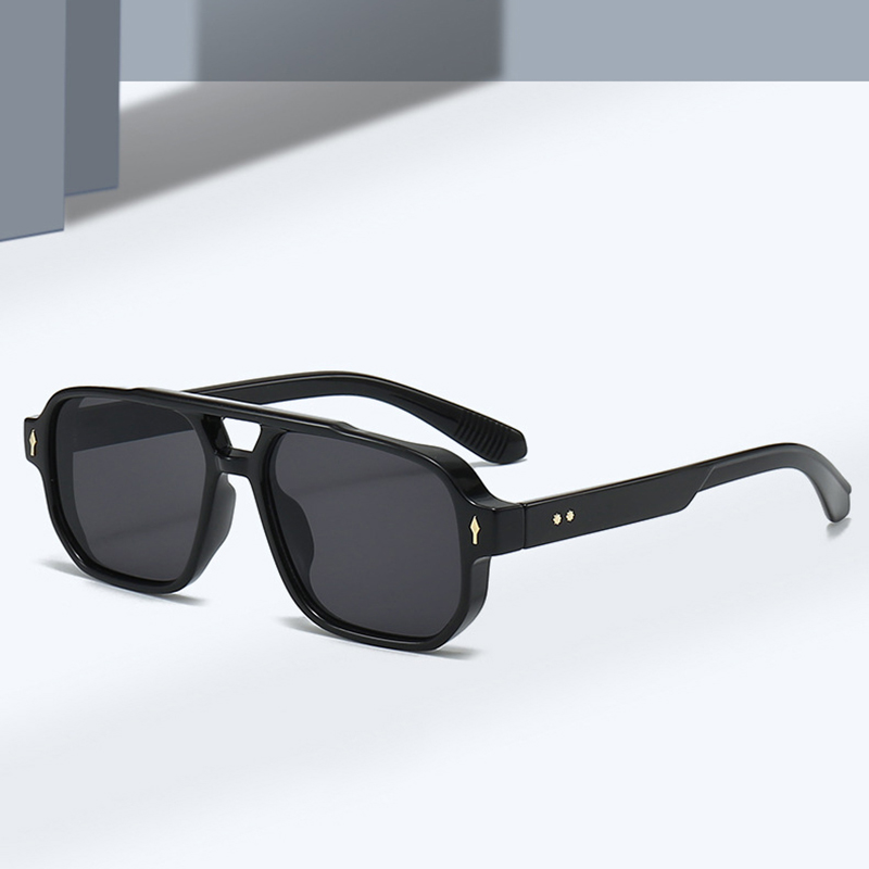Lunettes de soleil carrées vintage à double pont pour hommes, verres transparents effet océan, lunettes tendance pour femmes avec rivets, protection UV400, Gafas De Sol