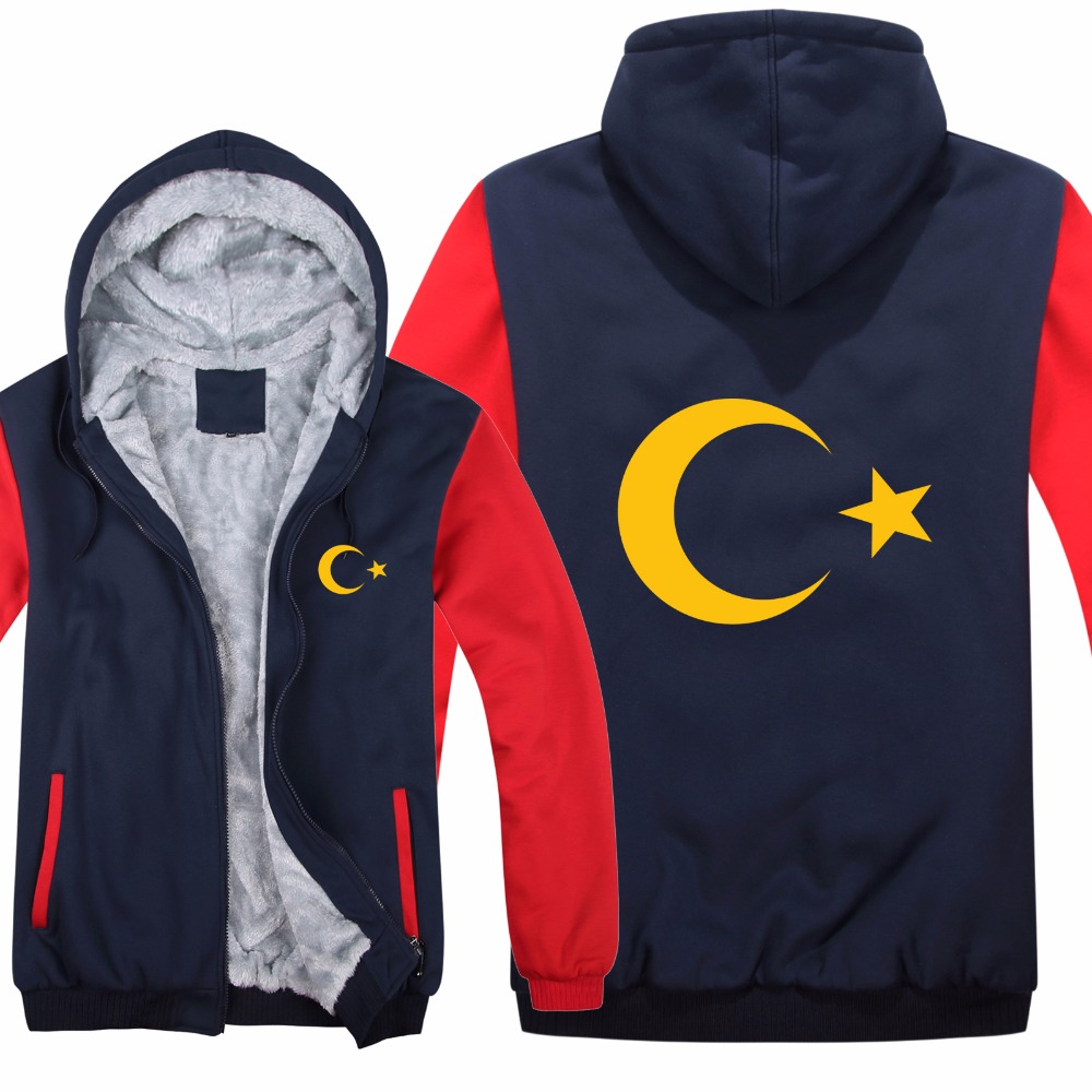 Nouveau hiver drapeaux turcs veste à capuche hommes décontracté épais polaire pays drapeau turquie sweats pull homme manteau