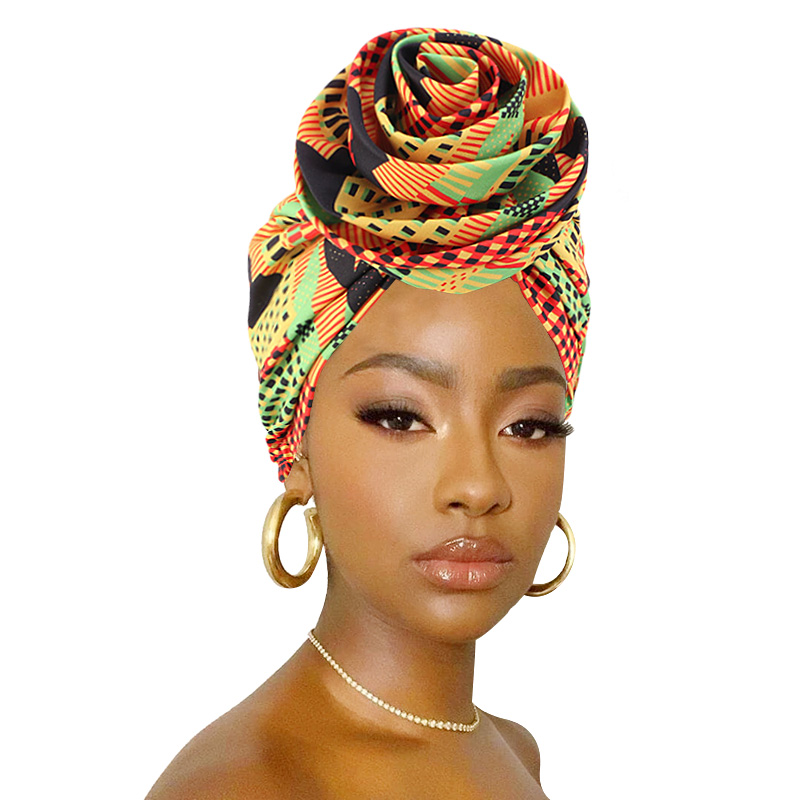 Foulard Bandana Extensible Imprimé Africain Longue Écharpe en Satin Floral Ankara Dashiki pour Femme, Turban de Fête, Coiffe, Accessoires Cheveux