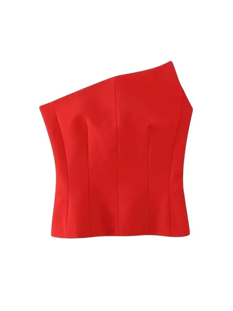 Hauts bustier asymétriques pour femmes, dos nu Sexy, fermeture éclair latérale, Camis féminin, mode