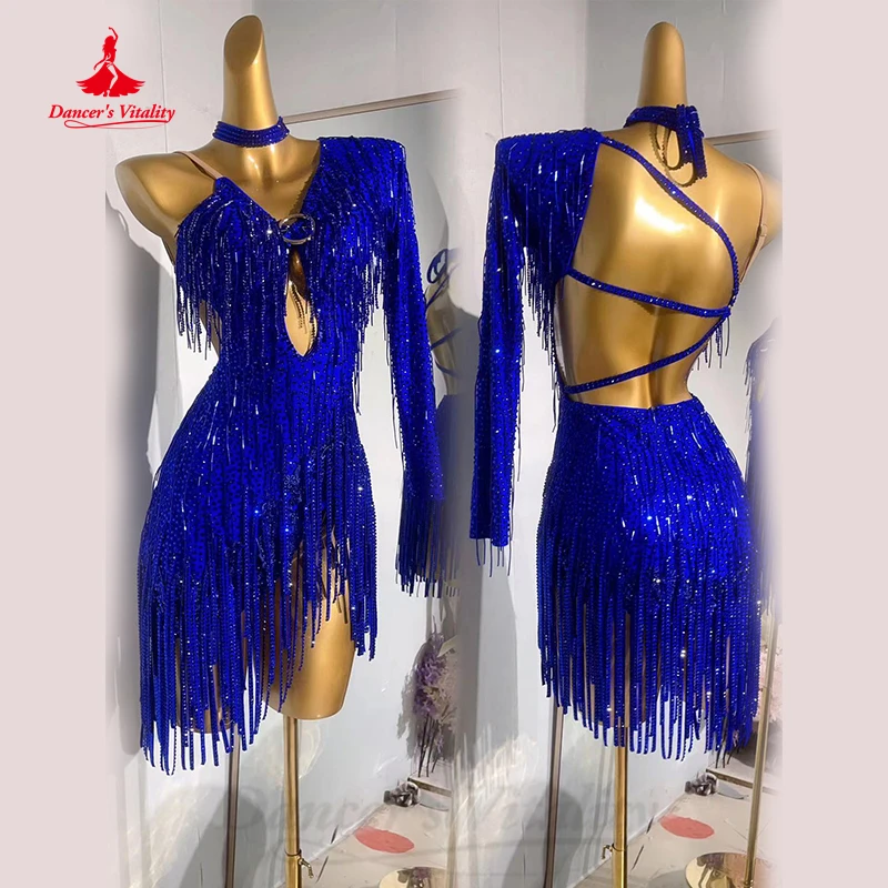 Robe de danse latine pour femmes et enfants, personnalisée, Rumba Chacha Tango, manches simples, vêtements de Performance, jupe, robes latines