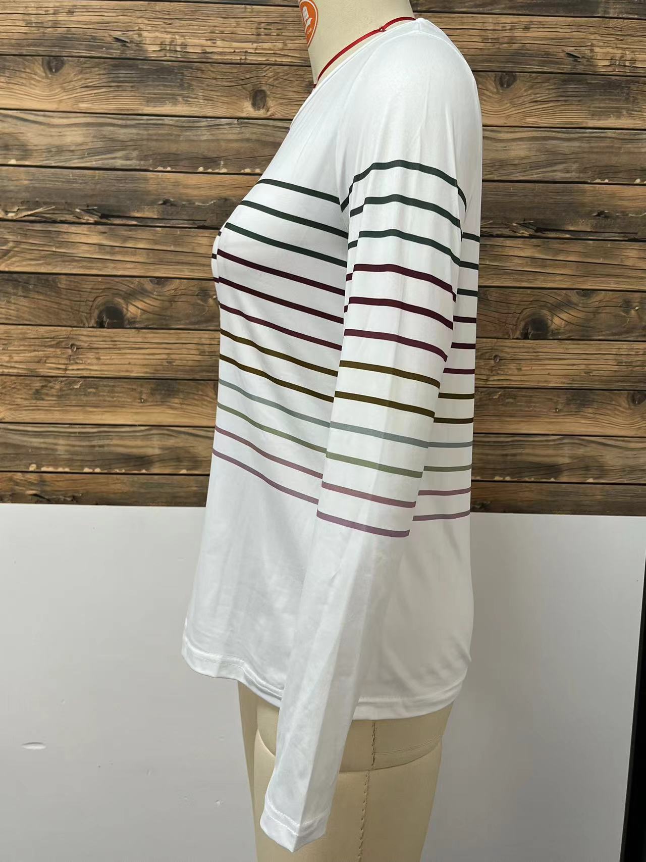 T-shirt rayé à manches longues pour femme, nouvelle collection printemps-automne, décontracté, fin, polyvalent, à porter en dessous