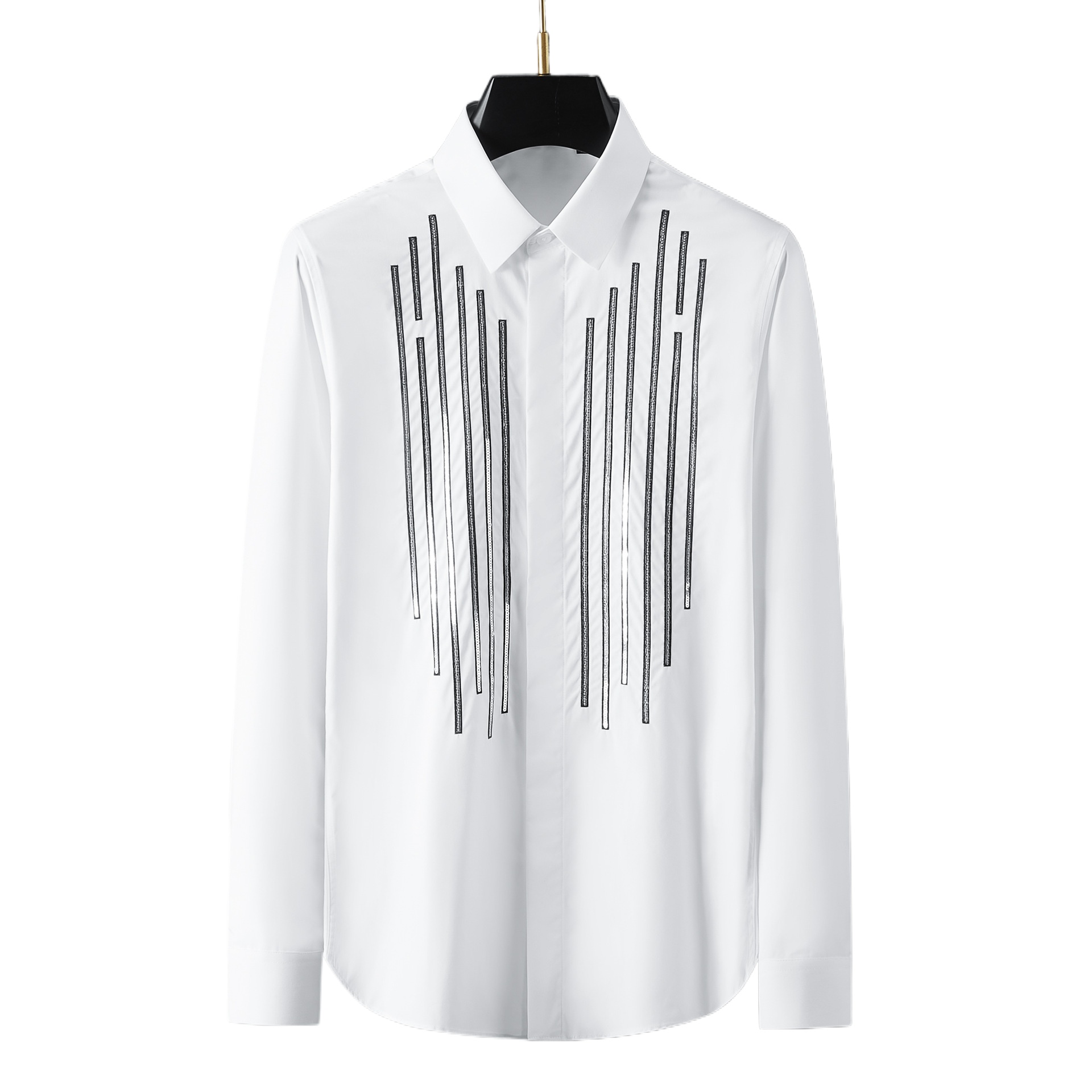 Chemise de luxe à sequins rayée à manches longues pour homme, coupe ajustée, décontractée, pour affaires, banquets, soirées et spectacles