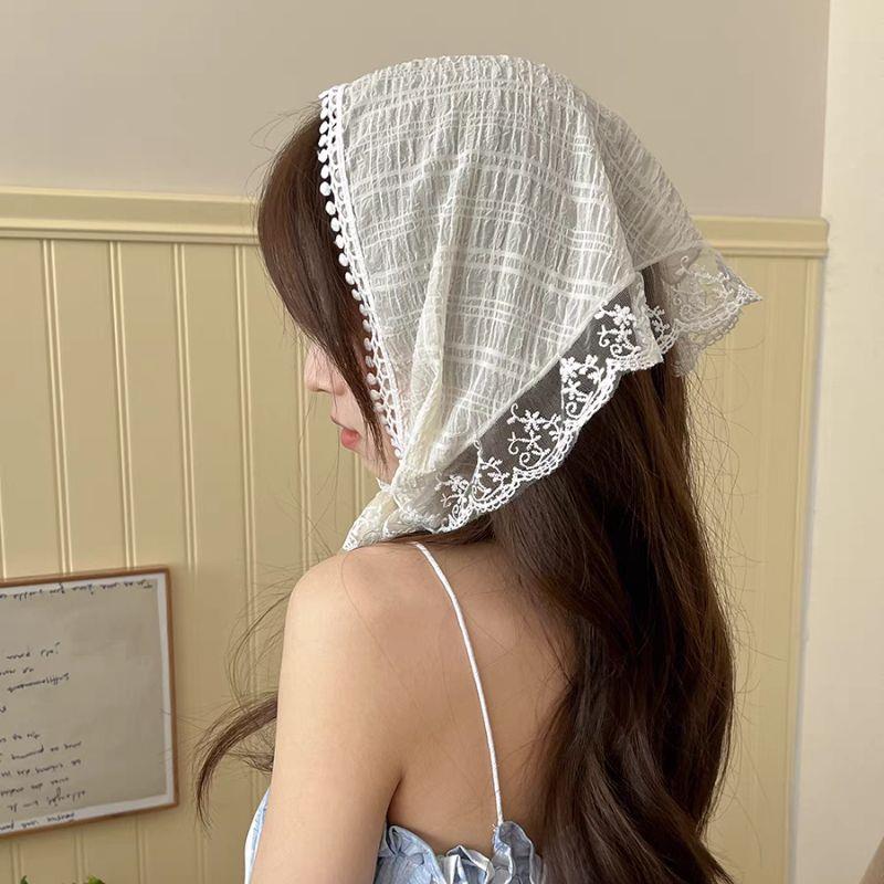 Nouveau été dentelle Triangle foulard femme dentelle cheveux écharpe rétro français Triangle bandeau de cheveux doux Turban casquette crème solaire foulard