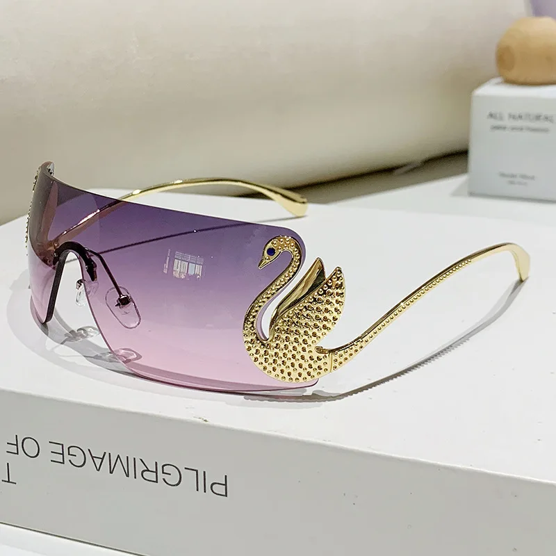Nouveau Y2k Vintage lunettes de soleil sans monture femmes marque de luxe Design lunettes de soleil Punk populaire une pièce lentille lunettes