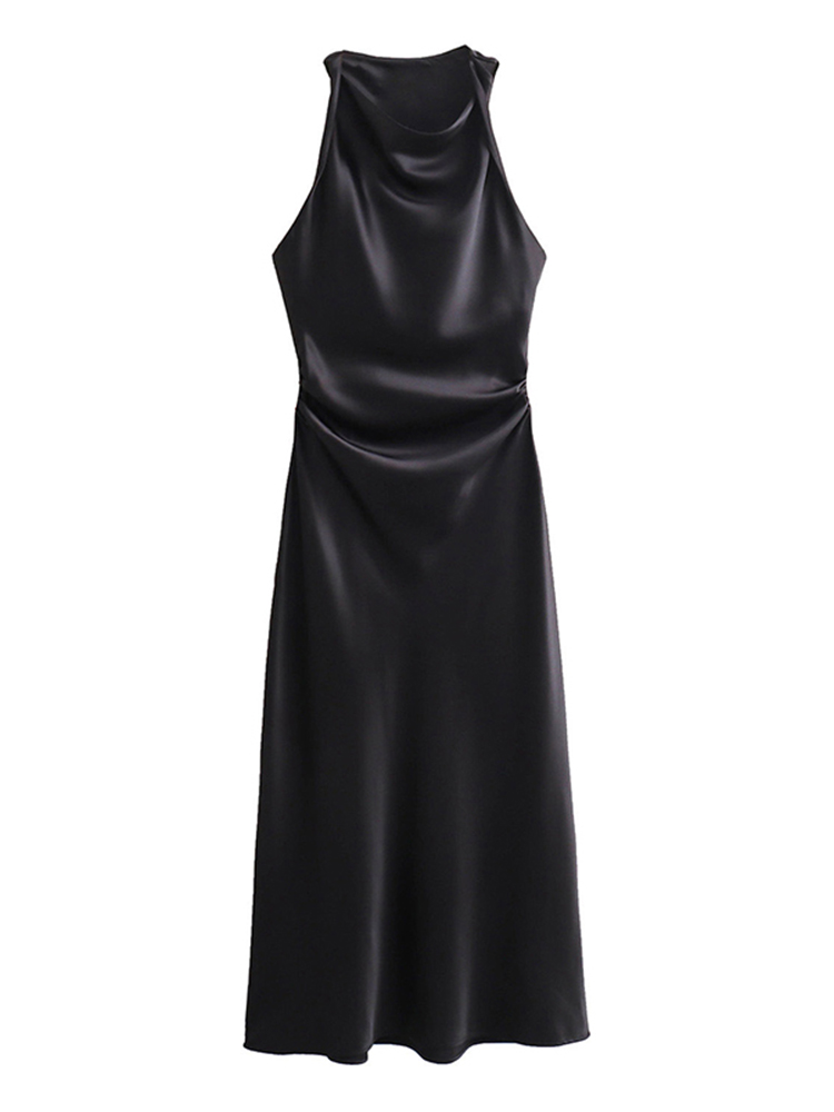 Robe Longue en Satin pour Femme, Tenue Midi Sexy, Élégante, pour Soirée, Été, 2025