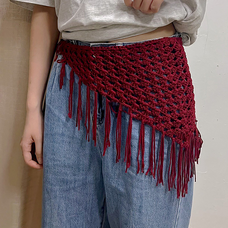 Écharpe triangulaire à franges pour femmes polyvalente Y2K Fashion; Accessoire de printemps réglable, parfait pour l'enveloppe de la taille des hanches