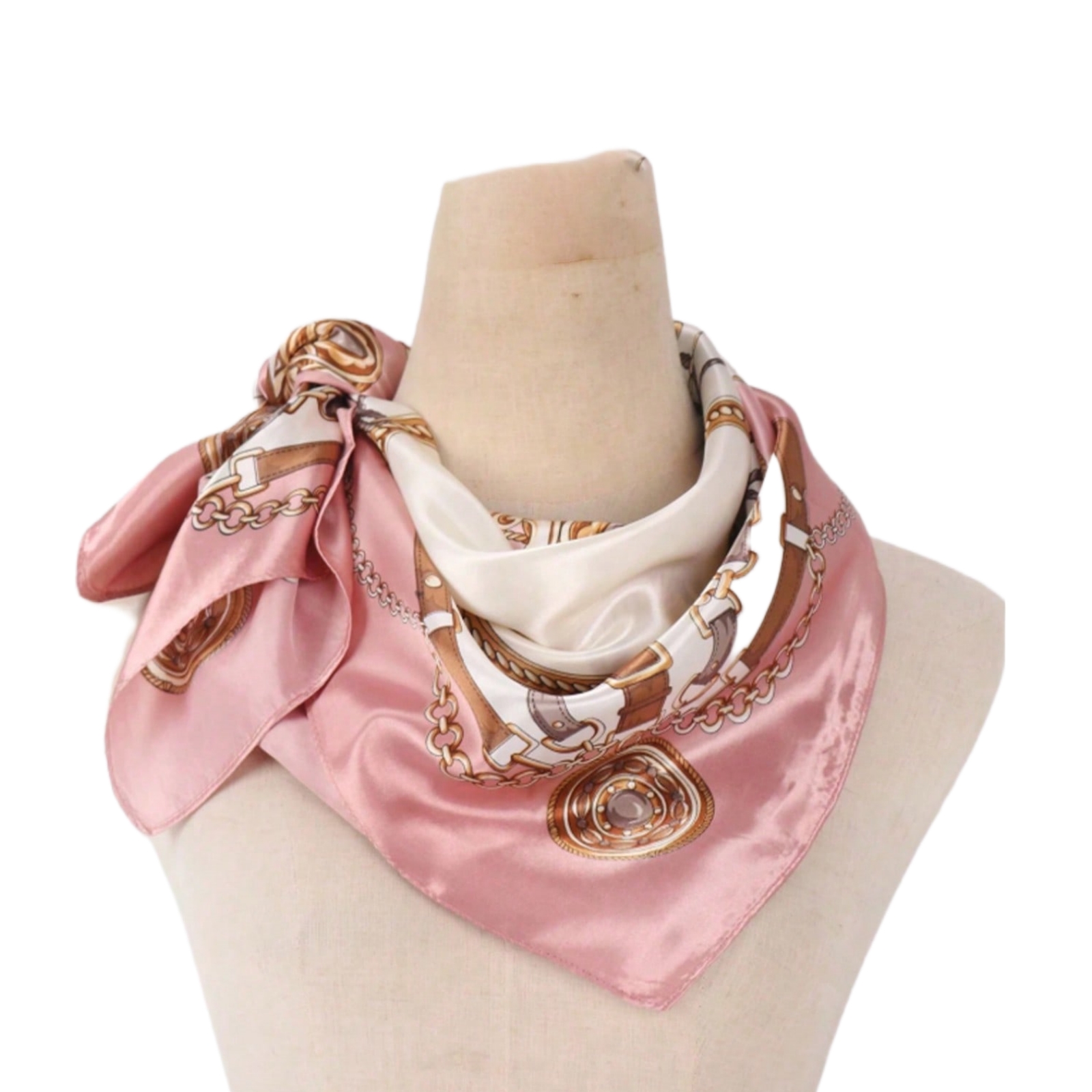Foulard en soie rose pour cheveux, foulard en Satin élégant à motif de chaîne Vintage, grand foulard carré pour femmes, cheveux élégants