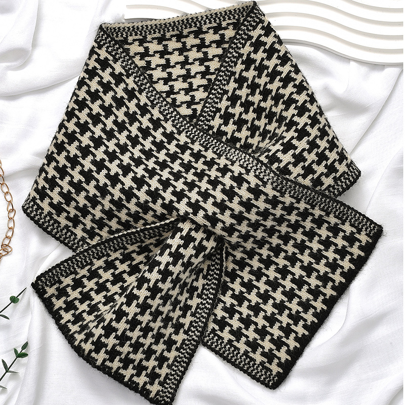 Écharpe pied-de-poule à carreaux pour femme, marque de luxe, long et maigre, petit foulard, mode féminine, hiver