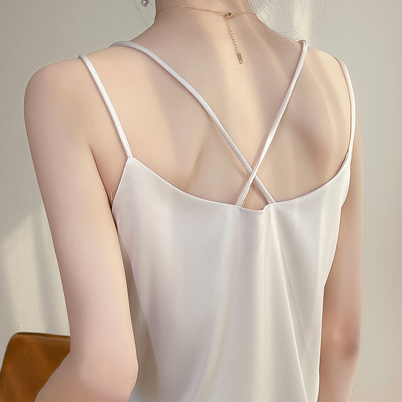Camisole en Soie Véritable Col V pour Femme, Couleur Unie, en Soie de Mûrier d'Été, Coupe Ample, à Porter en Extérieur, Top Dos Nu