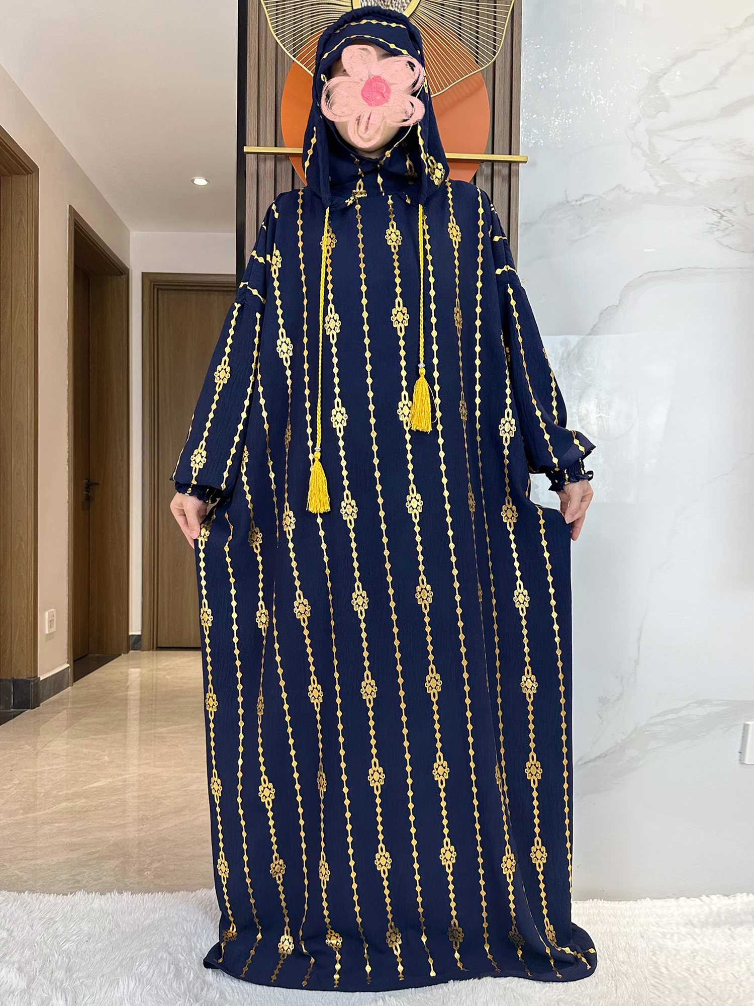 Nouveau coton Ramadan musulman deux chapeaux Abaya dubaï turquie Islam vêtements de prière or poussière robe Islam femmes robe caftan