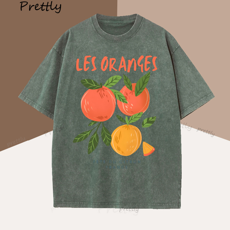 T-shirt fruits Orange France T-shirt femme coton manches courtes graphique T-shirt Vintage col rond T-shirt vêtements de rue