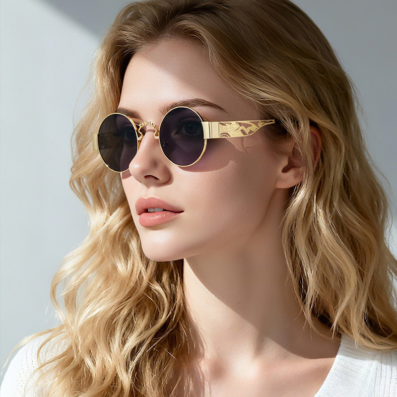 Lunettes de soleil rondes steampunk pour hommes et femmes, mode vintage gothique, métal ajouré sculpté dragon, protection UV400, unisexe