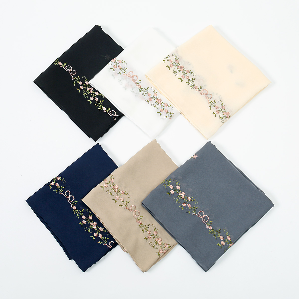 Hijab en mousseline de soie pour femme musulmane, châle long pour le Ramadan, broderie florale, mode islamique, turban uni, foulard, couvre-chef 170*70cm