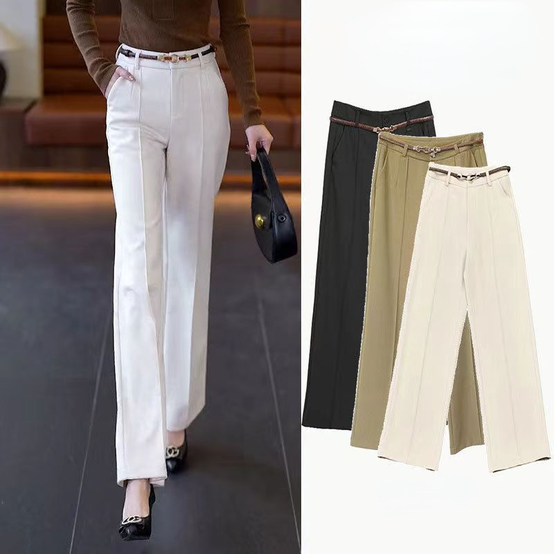 Pantalon de Travail à Jambes Larges pour Femme, Baggy Droit, Blanc et Noir, Vêtement de Bureau, Nouvelle Collection Automne 90