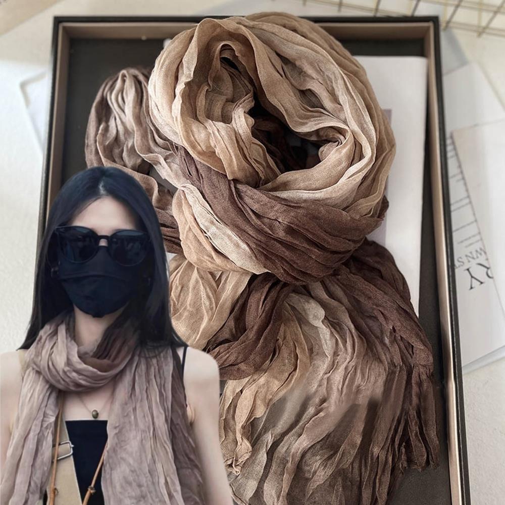 Écharpe en coton et chanvre pour femmes, foulard froissé, Long plissé, dégradé de couleur, châle doux, teinture par nouage, foulard en lin, Long Hijab, hiver