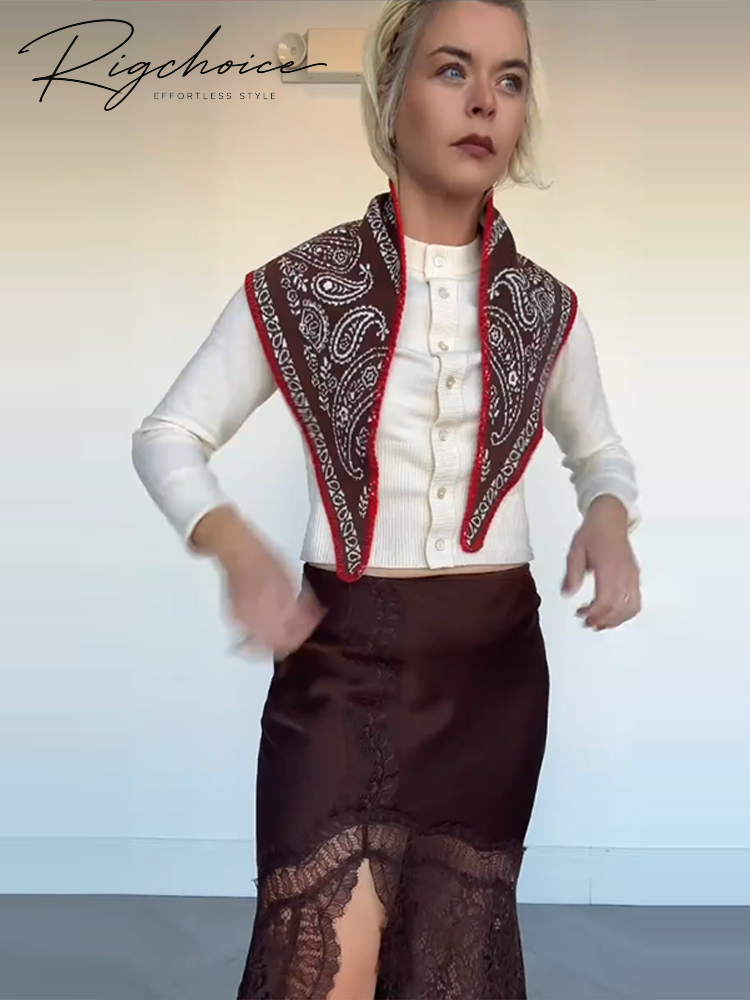 Écharpe triangulaire en tricot à motifs paisley et blocs de couleurs vintage, accessoire polyvalent chic pour femme, idéal pour la rue, automne-hiver, bandana à bordure matelassée.