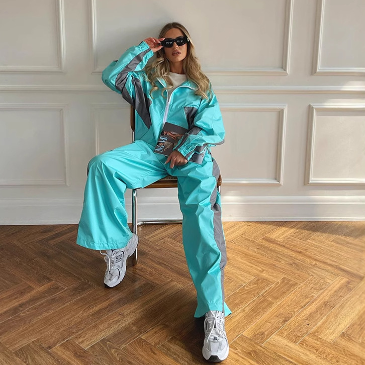Survêtement femmes costume sportif 2 pièces Ensemble manteau pantalon tenues Patchwork taille élastique Pantalon 2025 automne Ensemble vêtements de sport
