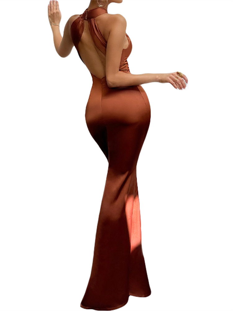 Femmes robe longue croix licou dos nu robe de bal Cocktail robes de soirée sans manches robe d'été