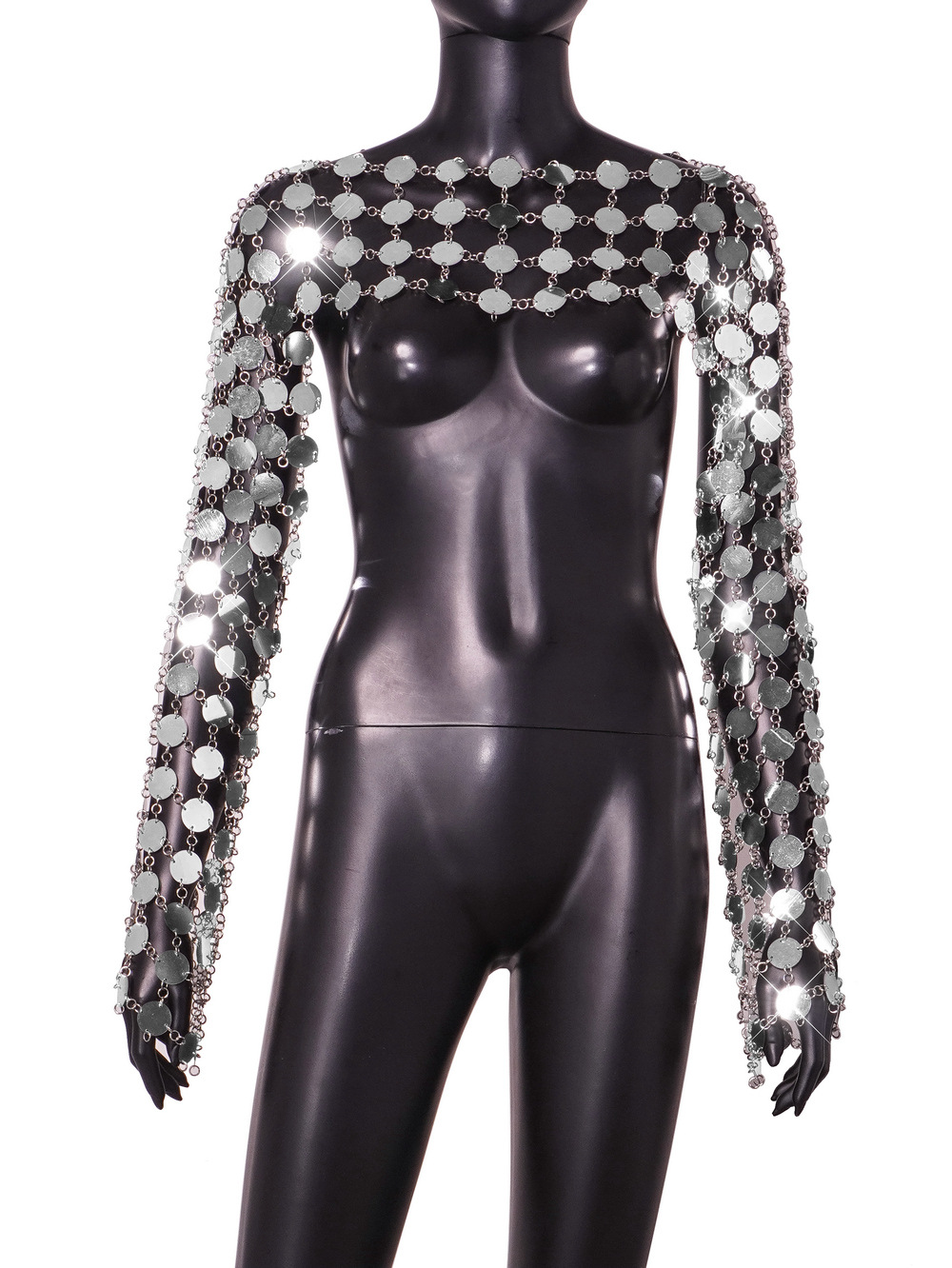 Haut à manches longues avec décor à paillettes pour femmes, haut métallique solide, magnifique festival de musique, club, fête, date, nuit, Rotterdam, kly Cover-Up