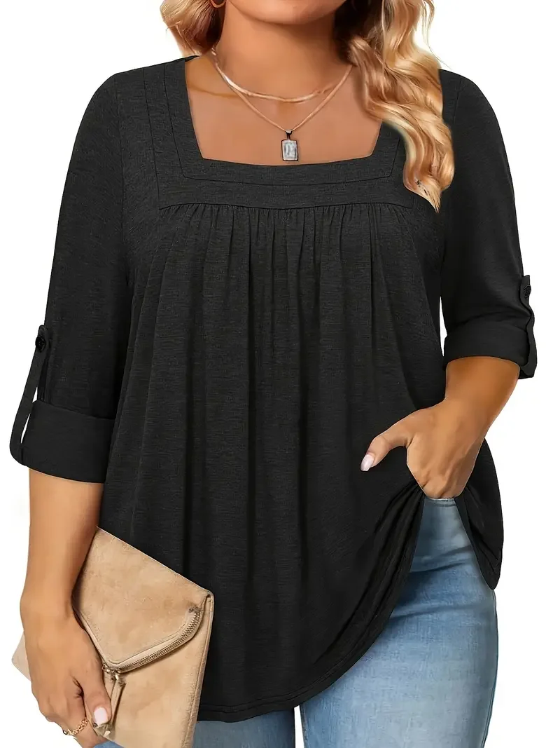 Grande taille été 1XL-5XL femmes à la mode couleur unie col carré Blouse dames décontracté été couleur unie Blouse chemise hauts