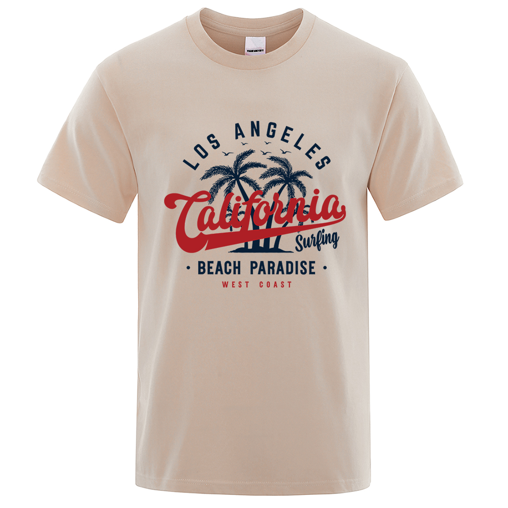 T-Shirt à Col Ras du Cou en Coton pour Homme, Vêtement Surdimensionné, Respirant, à la Mode, Los Angeles, California Beach Paradise