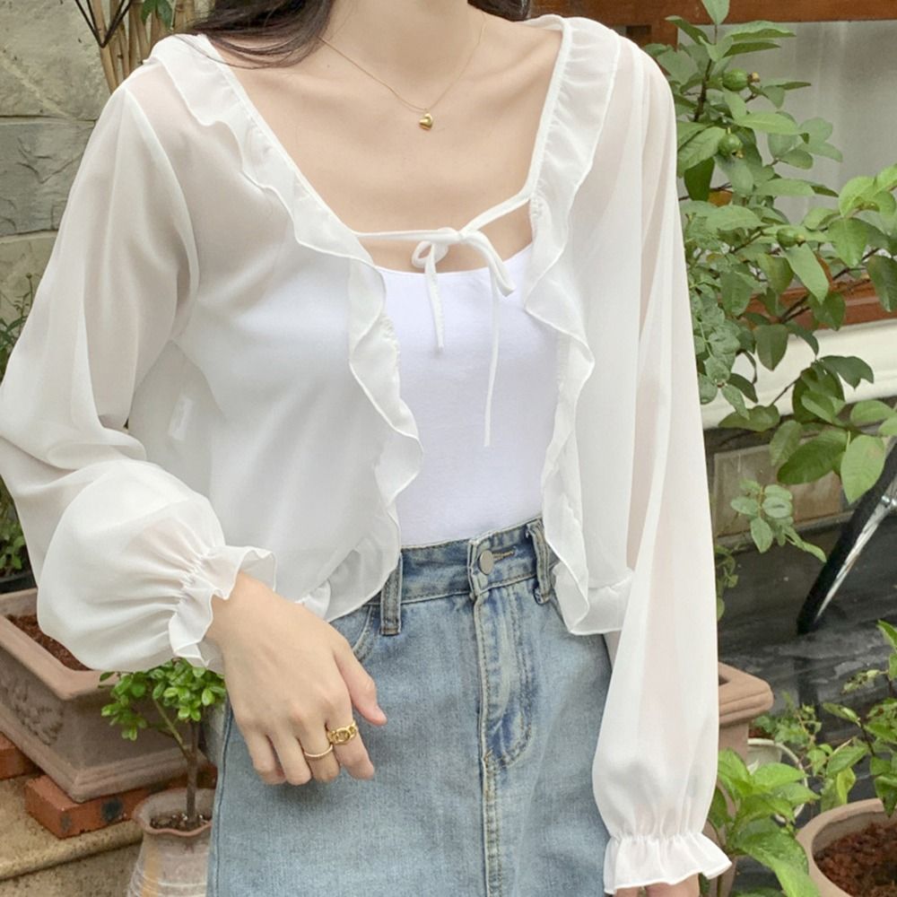 Poncho en mousseline de soie pour femme, cape de protection solaire, écharpes enveloppées, châle de protection solaire, cardigan en dentelle, manteau de finition court, style coréen
