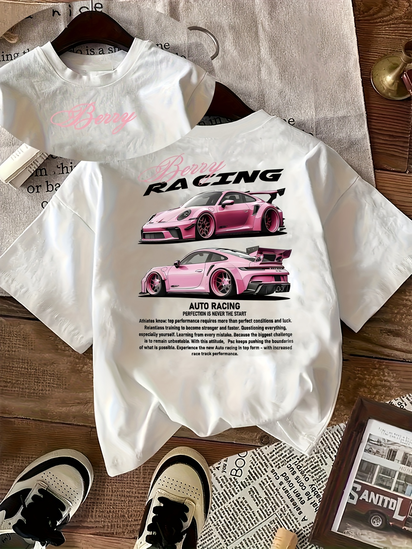 T-shirt pour femmes, imprimé voiture, à porter toute l'année, col rond, manches courtes, mode Harajuku Kawaii, vêtements Y2K pour femmes