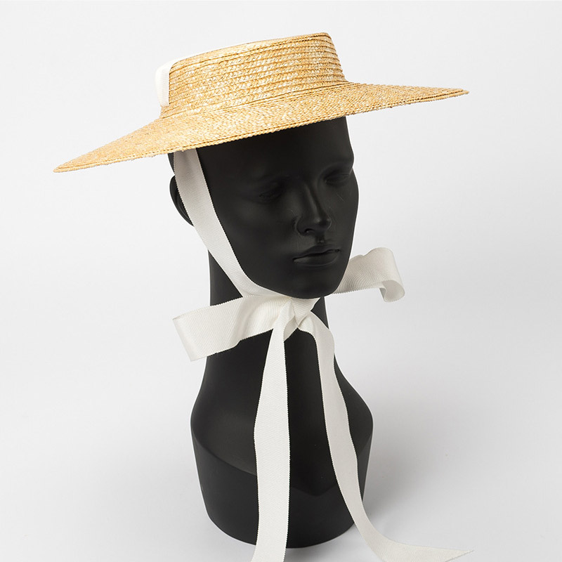 Chapeau de plaisancier à large bord 10cm 15cm, chapeau de paille plat pour femmes, chapeau d'été Kentucky Derby, blanc, noir, cravate avec ruban, chapeau de soleil, casquette de plage