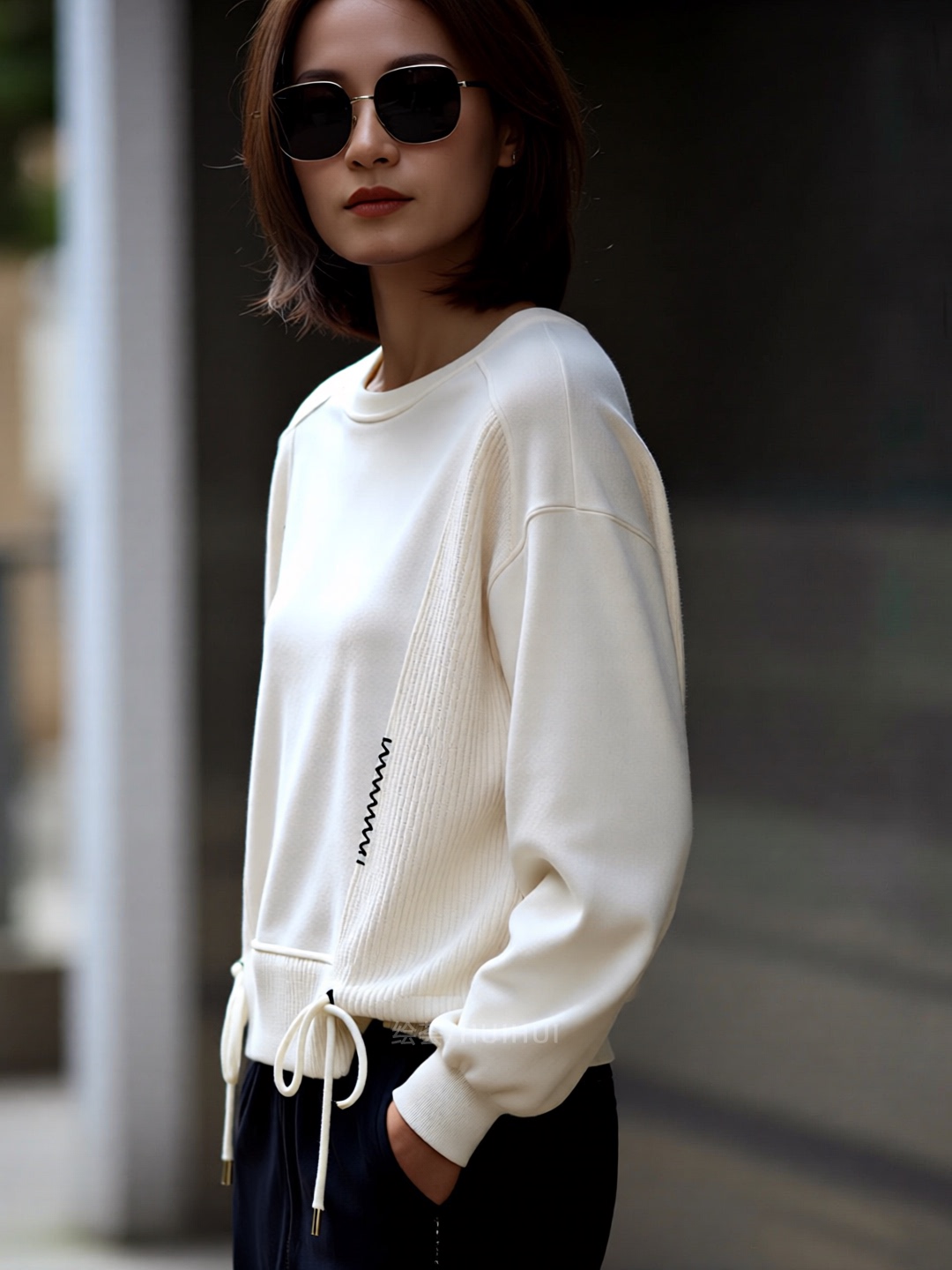 Sweat-shirt à capuche blanc pour femme, manches longues, cordon de serrage, décontracté