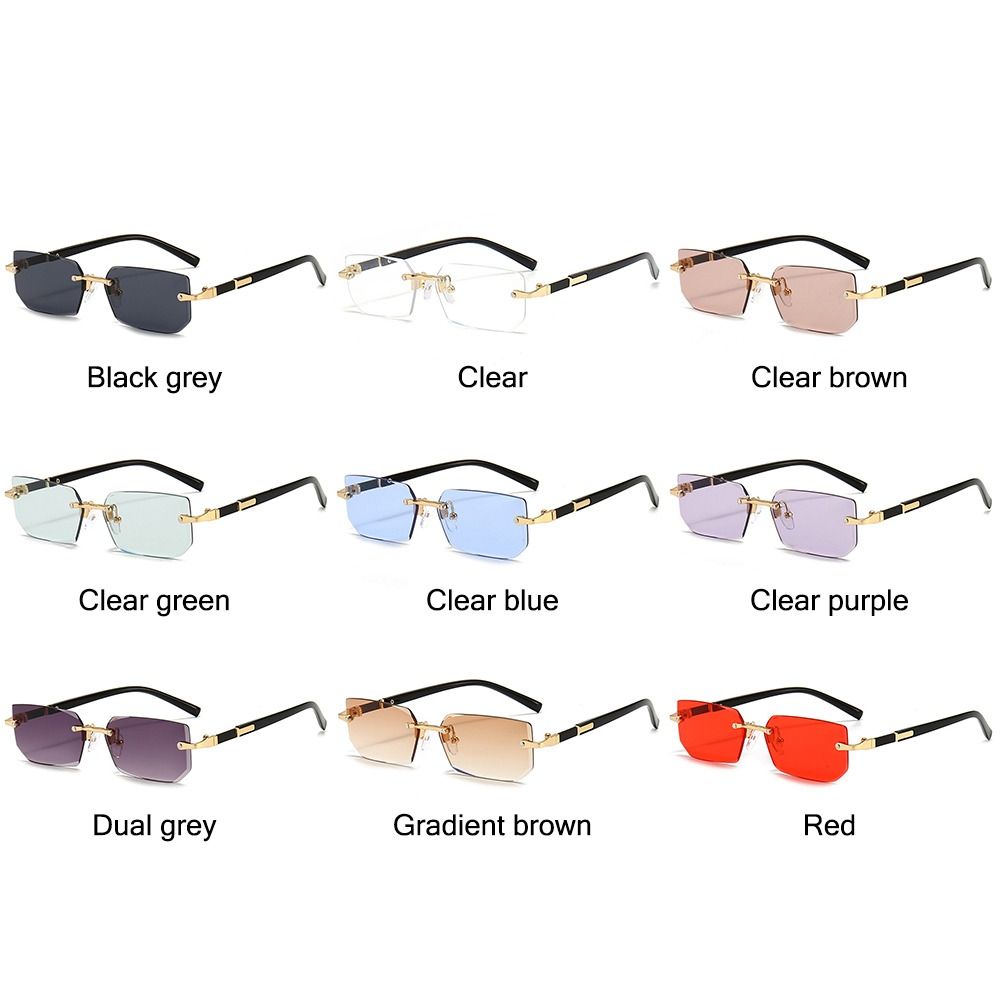 Lunettes de soleil sans monture tendance pour hommes et femmes, verres de soleil rectangulaires sans cadre, nuances rétro, lunettes de voyage d'été UV400
