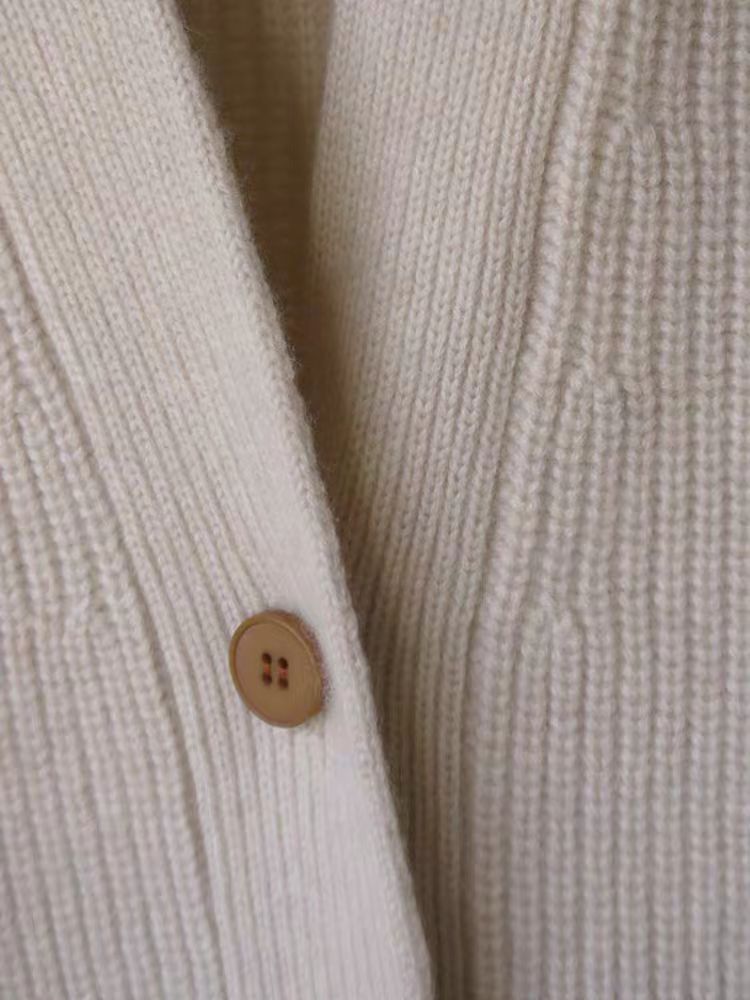 Cardigan mi-long en laine mérinos pour femme, veste d'automne et d'hiver, 100% laine, boutons tricotés, pull en cachemire