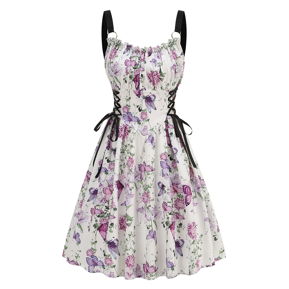 Robe de soirée imprimée à lacets pour femmes, robe à bretelles amincissantes, vêtements féminins à la mode, sexy et élégante