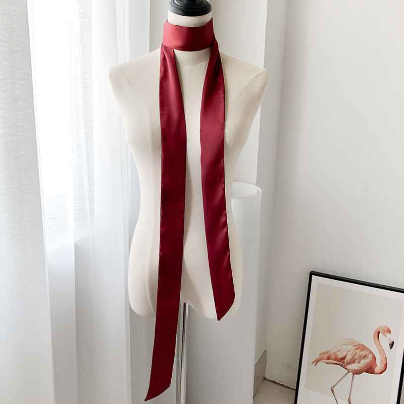 Écharpe en satin de soie 5x200cm, foulard étroit uni, longue écharpe fine en soie, bandeau pour la tête et le cou, ruban pour sac, bandeaux pour cheveux