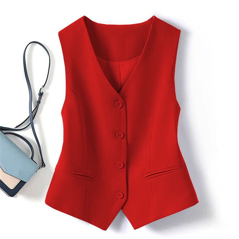 Gilet Femme 2026 Nouvelle Collection Printemps-Automne Coupe Ajustée Couleur Unie Col V Poches Gilet Court Vêtements Femme
